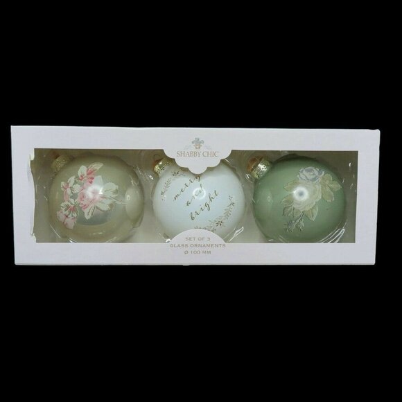 Rachel Ashwell Shabby Chic Set 3 Glass Ornaments 100 MM Rose Floral Flower NEW - Picture 5 of 6